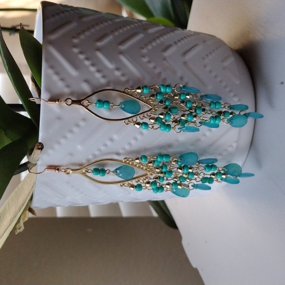 Anthropologie Jewelry - Turquoise and gold earrings